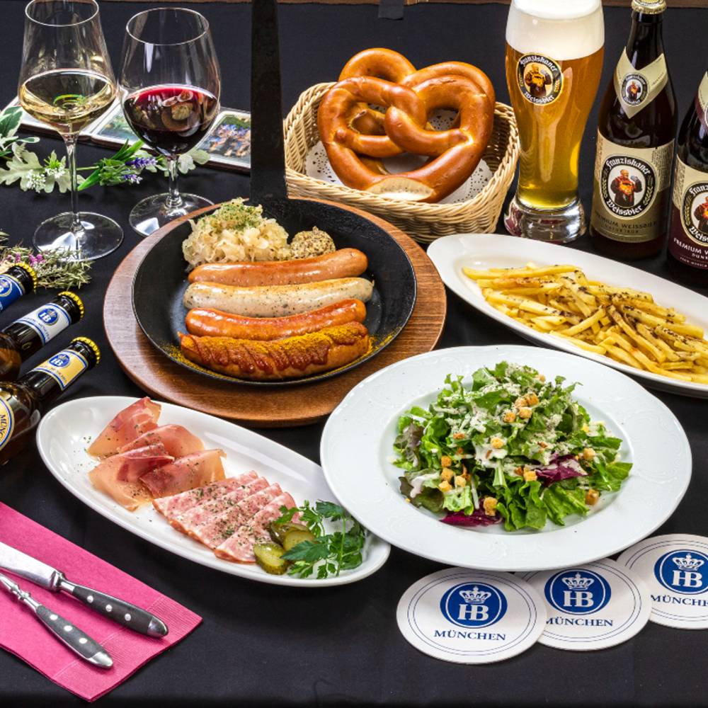 【カジュアルな集まりに】ドイツの定番料理全5皿「バイエルンコース」＋樽生2種＆ワイン 