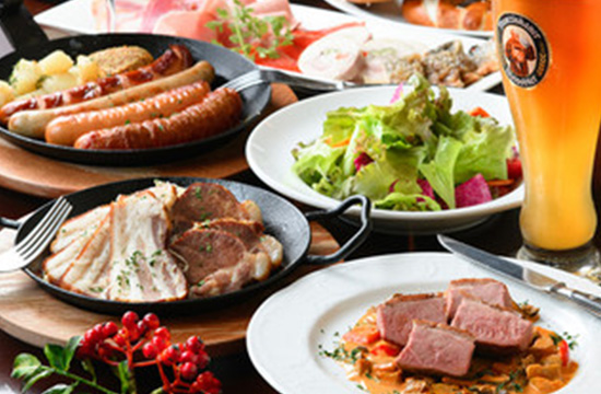 「ジャーマンコース」定番のドイツ料理+鴨胸肉のロースト付(全7品)3000円<新年会に>