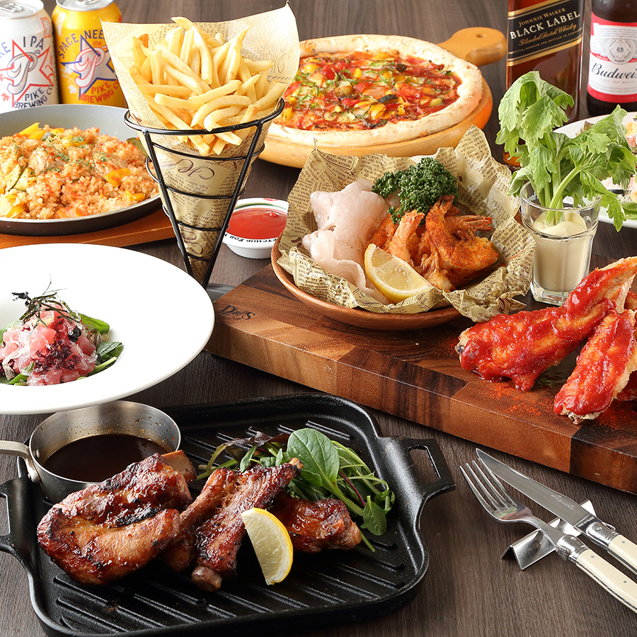 歓送迎会【豪快×ボリューム!アメリカを堪能コース】BBQベイビーバックリブ、スパイシー!バッファローウィングチキン※本コースご予約時に限り+1500円で樽生ビール3種飲み放題が付けられます(税抜)