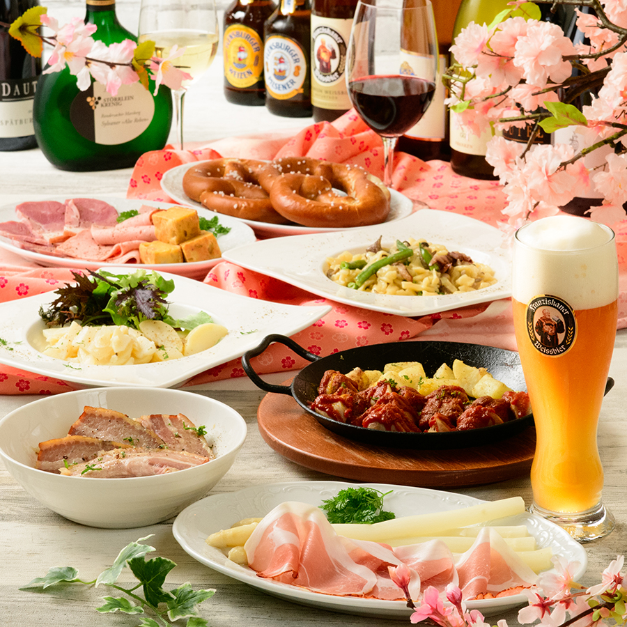 (3/1~)歓送迎会にイチオシ!「バイエルンコース」ドイツの定番料理に旬のホワイトアスパラを加えたコース!人気のカリーヴルスト&ジャーマンポテト含む全7品