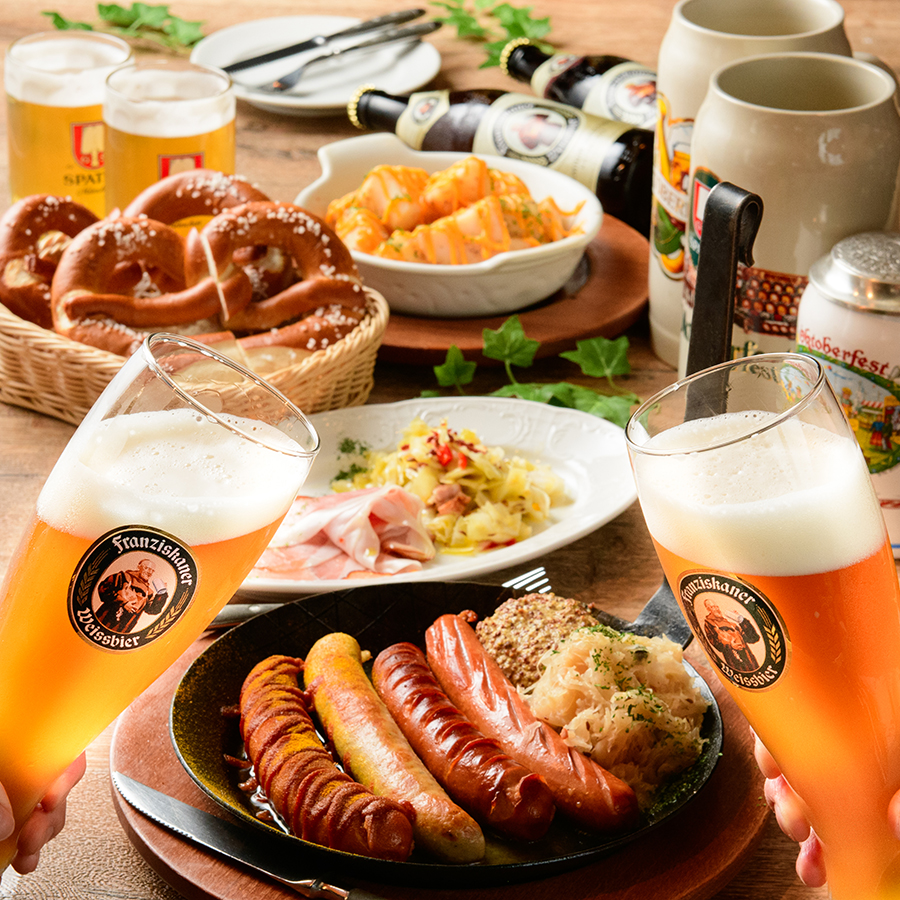 【予約限定】人気のグリルソーセージ盛り合わせ含む全5品軽めのお料理で飲み放題を楽しみたい方向け「樽生ビール全6種飲み放題付!ケルンコース」コミコミ5000円