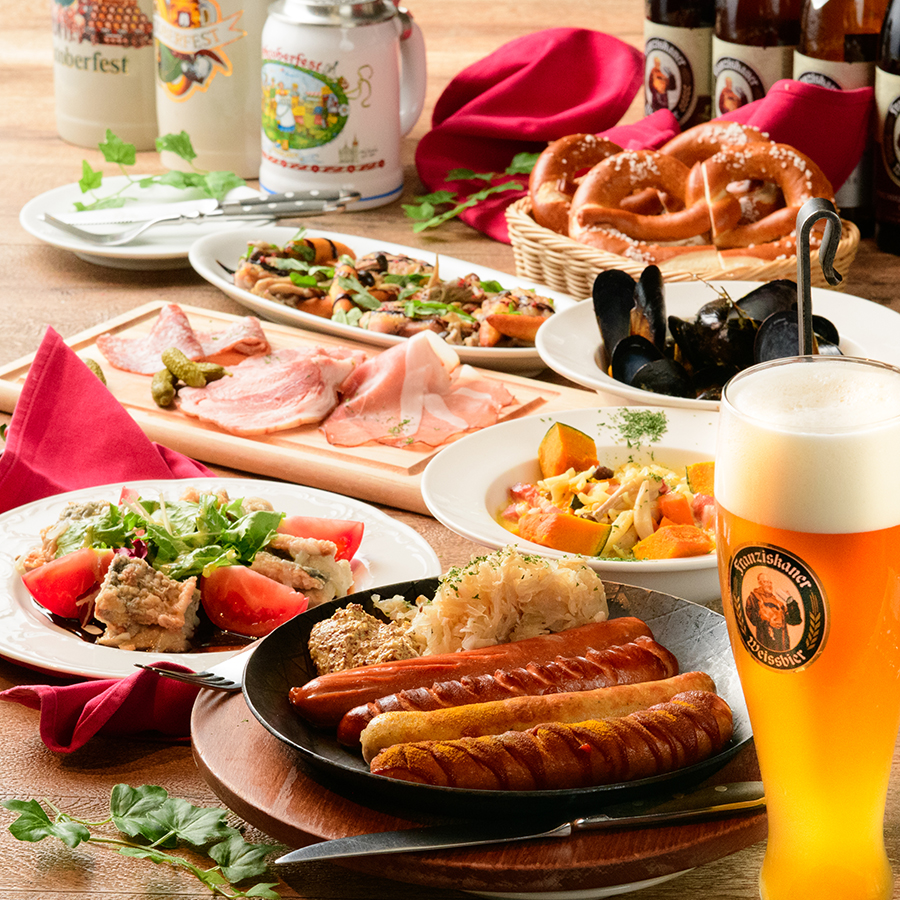 【事前予約限定】グリルソーセージ盛り合わせ含む全7品ドイツの定番料理と飲み放題を楽しみたい方向け「樽生ビール全6種飲み放題付!ベルリンコース」コミコミ7000円