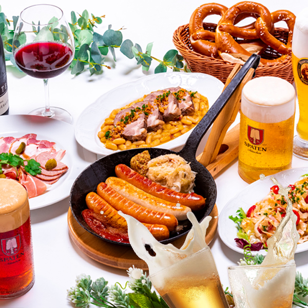 「ミッテルラインコース」ドイツを満喫できるソーセージ盛合せ、ドイツ生パスタ”シュペッツレ” 、プレッツェル付3000円※2名様~OK※本コースはご予約時に限り「飲み放題+3000円」を付けられます!