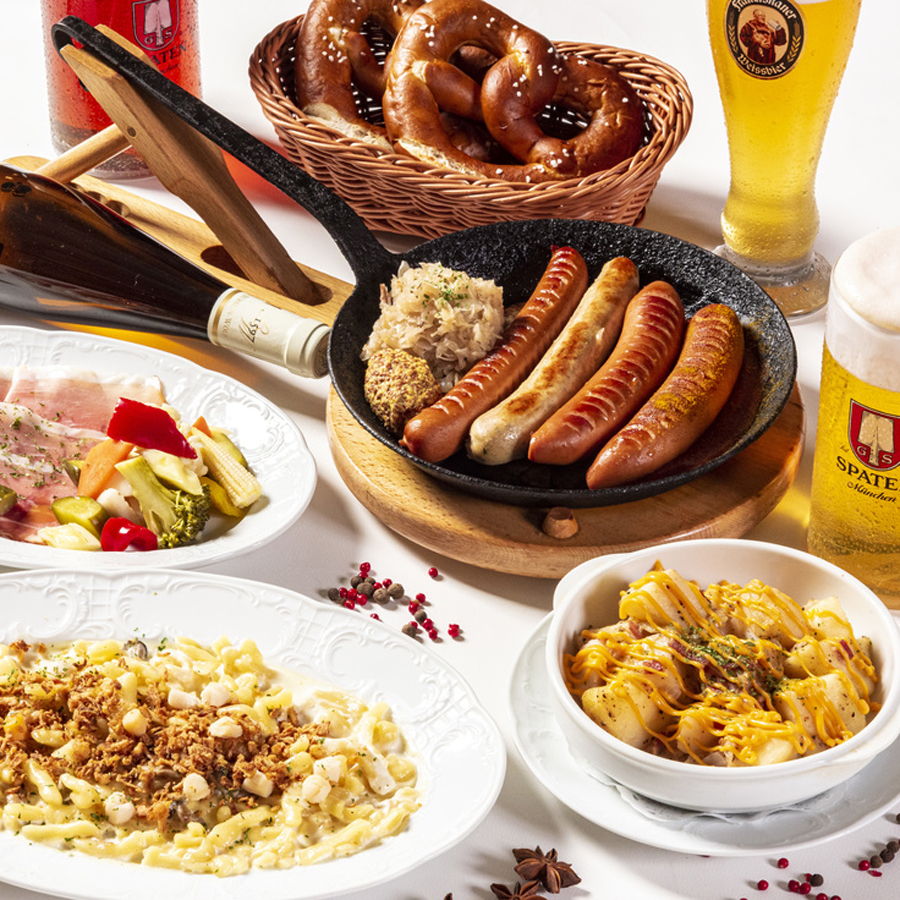 【土日ランチから飲み放題!】人気のグリルソーセージ盛り合わせ含む全5品軽めのお料理で飲み放題を楽しみたい方向け「樽生ビール全6種飲み放題付!ケルンコース」コミコミ4000円