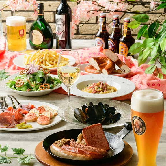 3月限定≪2時間飲み放題≫ドイツ直輸入樽生ビール全5種やワイン、カクテル類など30種以上の飲み放題&ソーセージ盛り合わせ含む全9品7皿の『春のミュンヘンコース』