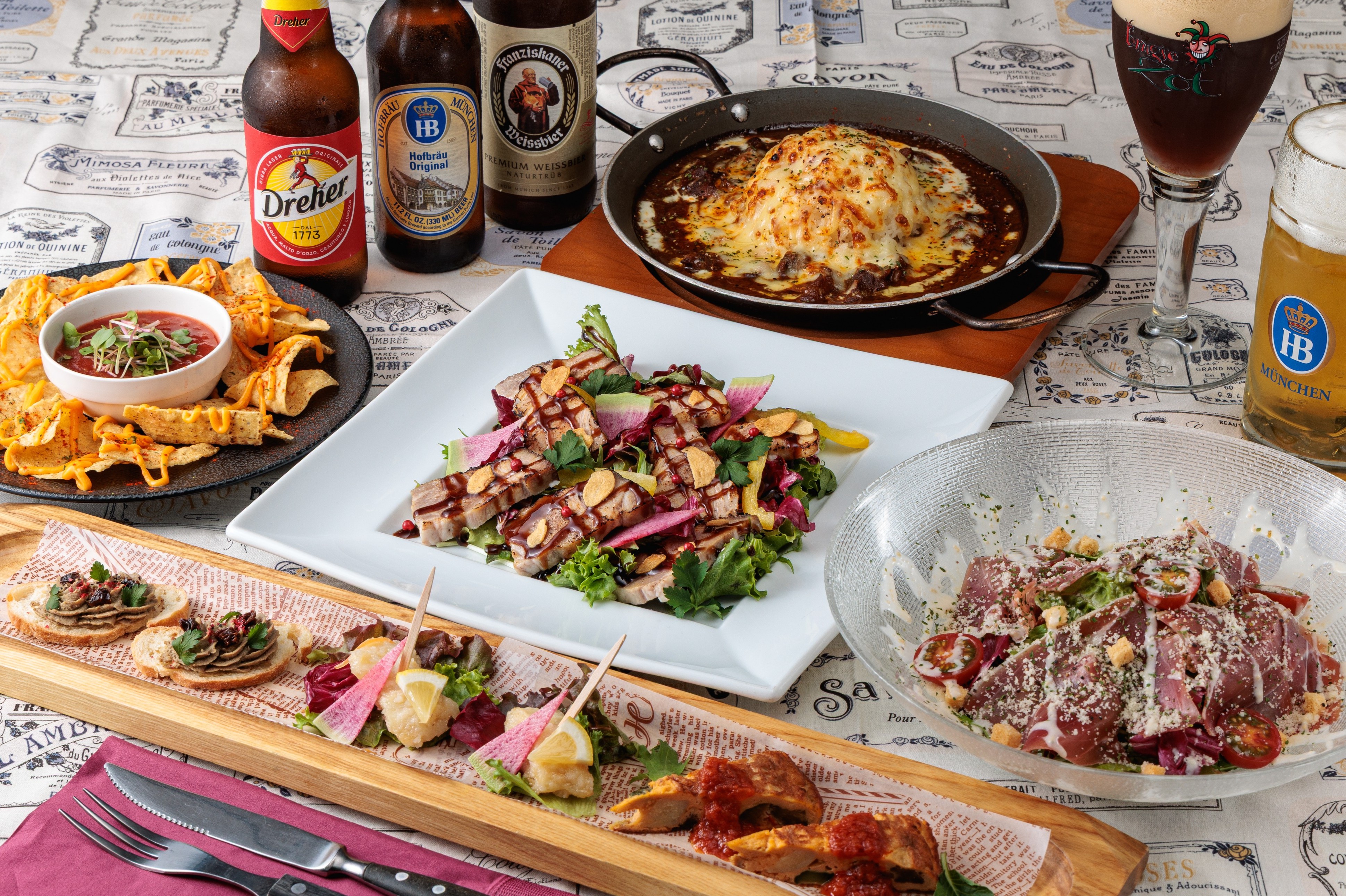 夏の食材満載！【サマーコース】夏を感じるビールにベストマッチな料理が全5皿！プレミアム樽生ビール5種含む他ドリンク30種飲み放【ホームページ特典グレードアップ】題付き
