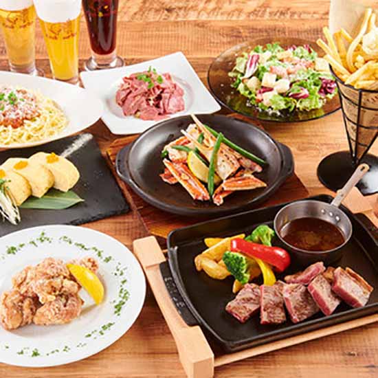 【2~4名様限定|CBT堪能コース】当日対応!当店自慢の唐揚げにズワイ蟹料理、メインにサーロインステーキ!3,500円(税別)