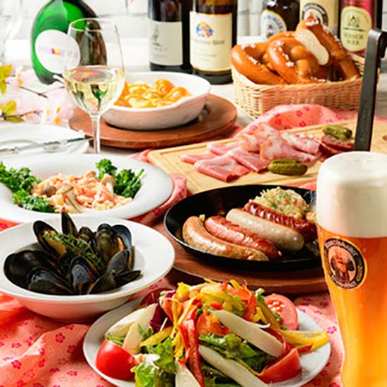 【予約限定】ドイツの定番料理と飲み放題を楽しみたい方向け全7品「樽生ビール全種飲み放題付!バイエルンコース」コミコミ6000円
