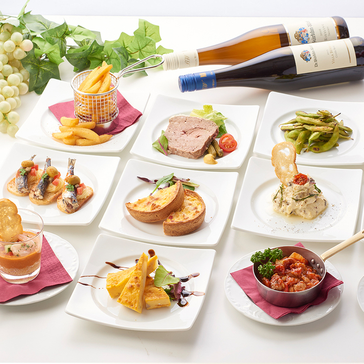 【土日祝日限定★タパス食べ放題&ワイン10種飲み放題プラン】お一人様1980円(税抜)
