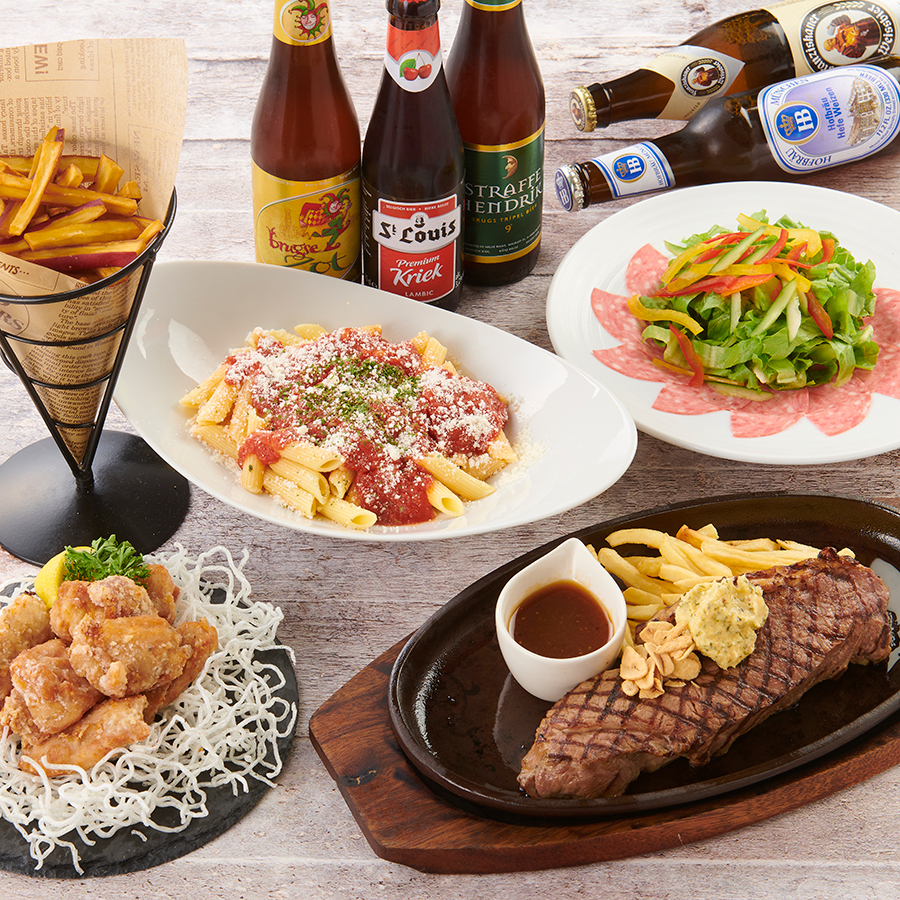 【2月末までのお得!限定コース】平日限定ゆったり♪3時間飲み放題宴会プランが登場!「カージュアルコース」サーロインステーキ&名物の四万十鶏の唐揚げ含む全5品に樽生ビール他30種類が飲み放題4000円