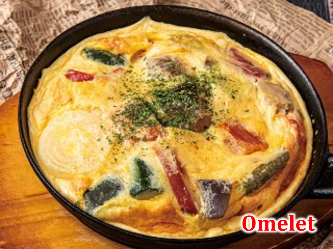 アツアツ!!お野菜とベーコンの鉄板オムレツ