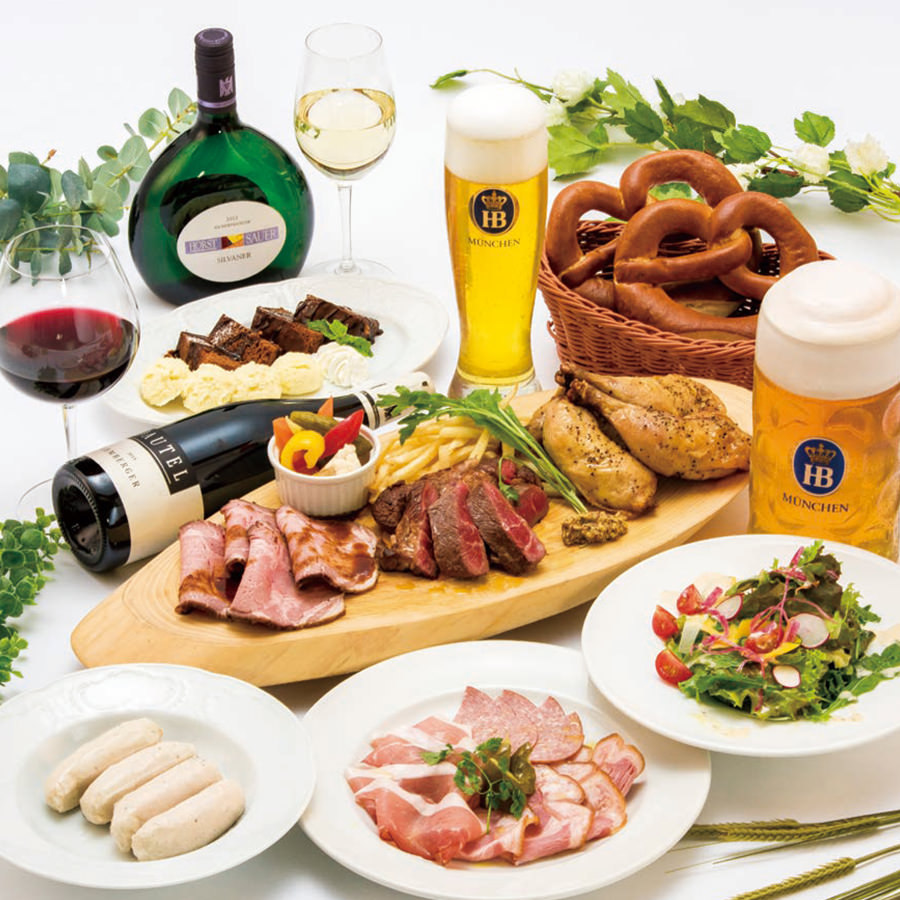 <ネット予約限定>【肉盛プレートコース】直入樽生ホフブロイ含む50種超2時間飲み放題<当日予約OK>