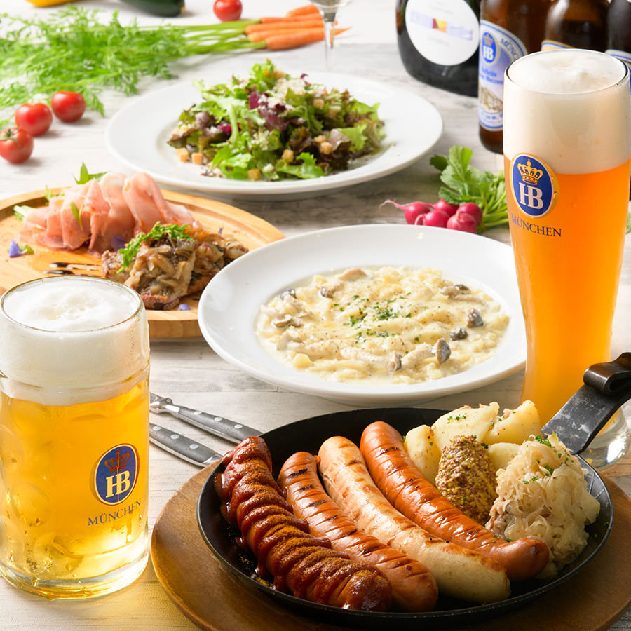「バイエルンコース」伝統ドイツ料理全7品含むドイツビール樽生1種含む50種超飲み放題付5000円(税込)