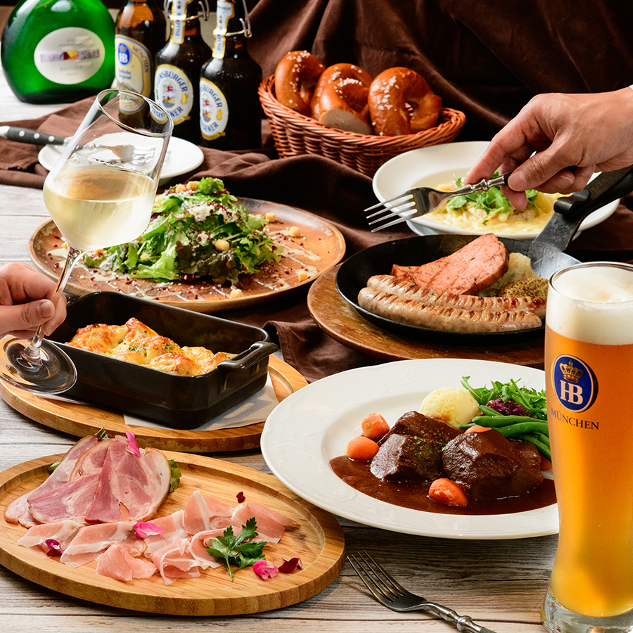 忘年会一押し『冬のバイエルンコース』料理7皿とドイツビール樽生1種含む50種超飲み放題付コミコミ6000円
