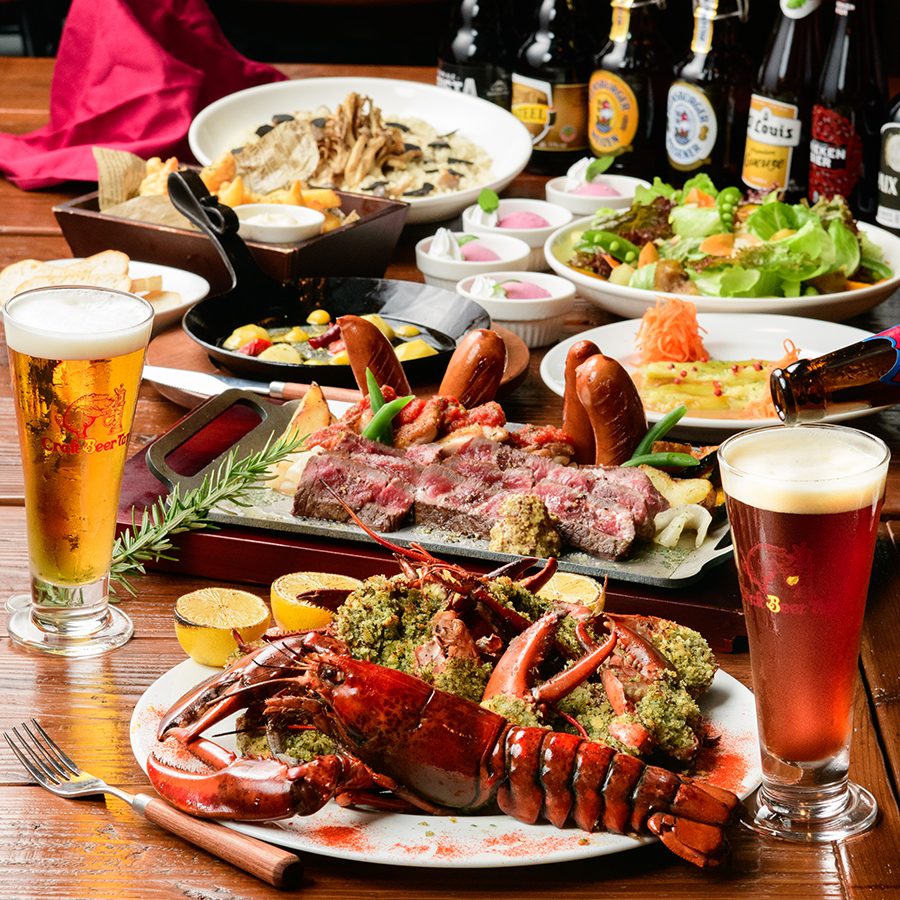 「スペシャルコース」豪華食材満載!豪快ロブスターグリル、牛肉もも肉のステーキ、トリュフとキノコのクリームリゾット含む全8品+自社直輸入樽生ビール5種2時間飲み放題7000円(チャージ無料!!)4名様~