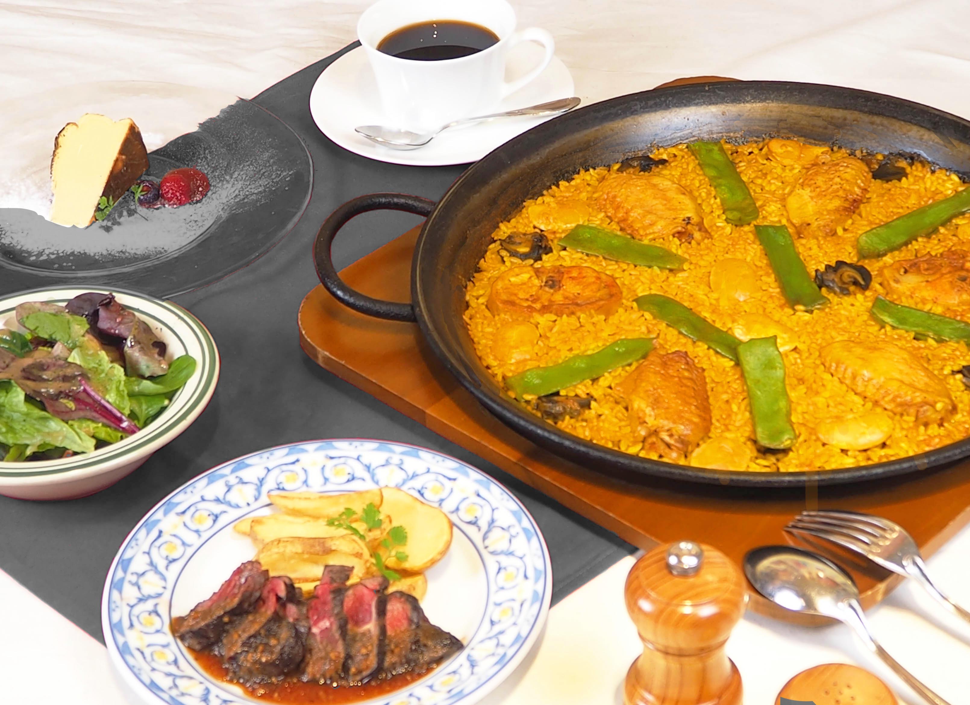【平日限定ランチ】～スペシャルセット～フィデウアを含む全8種類の中から選べるパエリア♪ メイン料理も付いた贅沢なセットです☆(土・日・祝　4,048円）