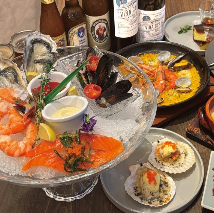 【海の幸！シーフードプラッター付き マリスコ(魚介)コース（Free Flow 120min ）】海の食材をふんだんに盛り込み！Craftbeer10種含む2時間飲み放題付き♪（9,500円⇒7,500円）
