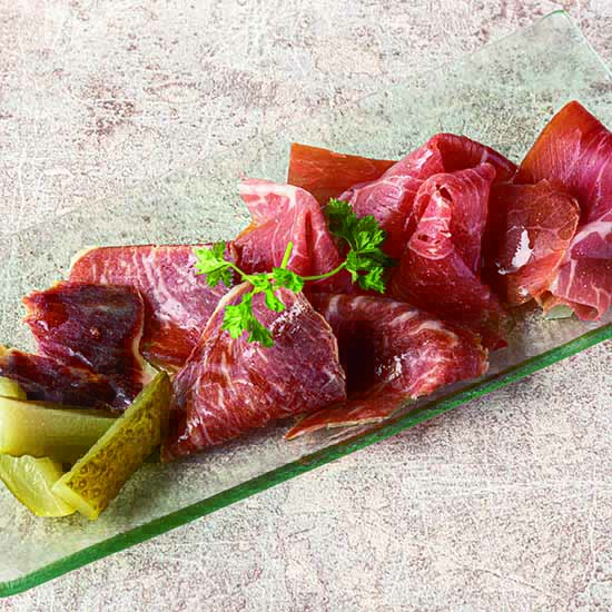 スペイン産生ハム 2種類の食べ比べ|Serrano & Iberico Ham Tasting Plate